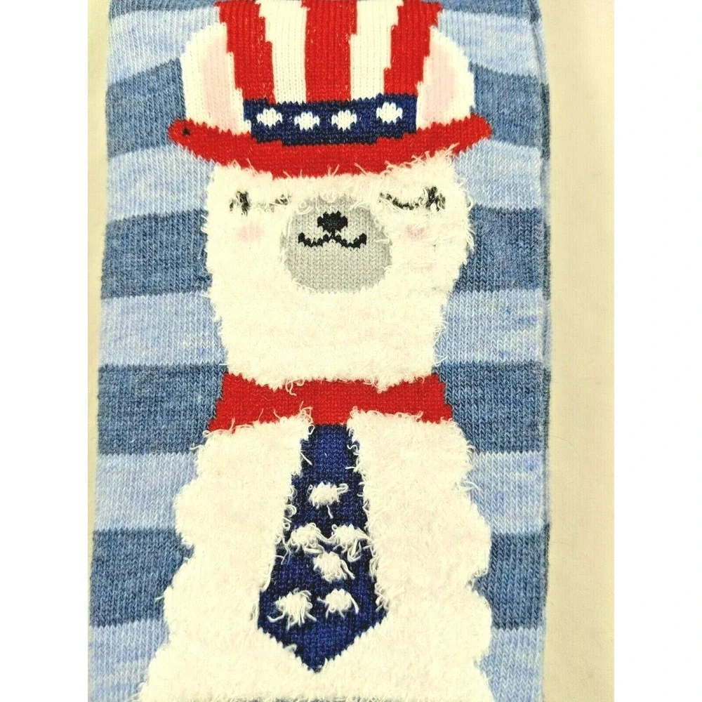 3 Pairs of Patriotic Low Cut Socks Fuzzy Llama Stars Women's Shoe Size 4-10 NWT